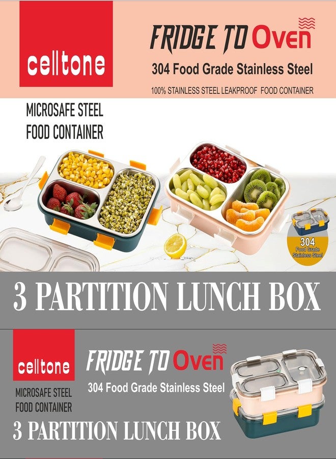 Celltone Microsafe 304 Stainless Steel Food Container - Leak-Proof, Fridge-to-Oven, Microwave Safe, Portable Food Storage (3 Partition, Light Blue) - Image 4